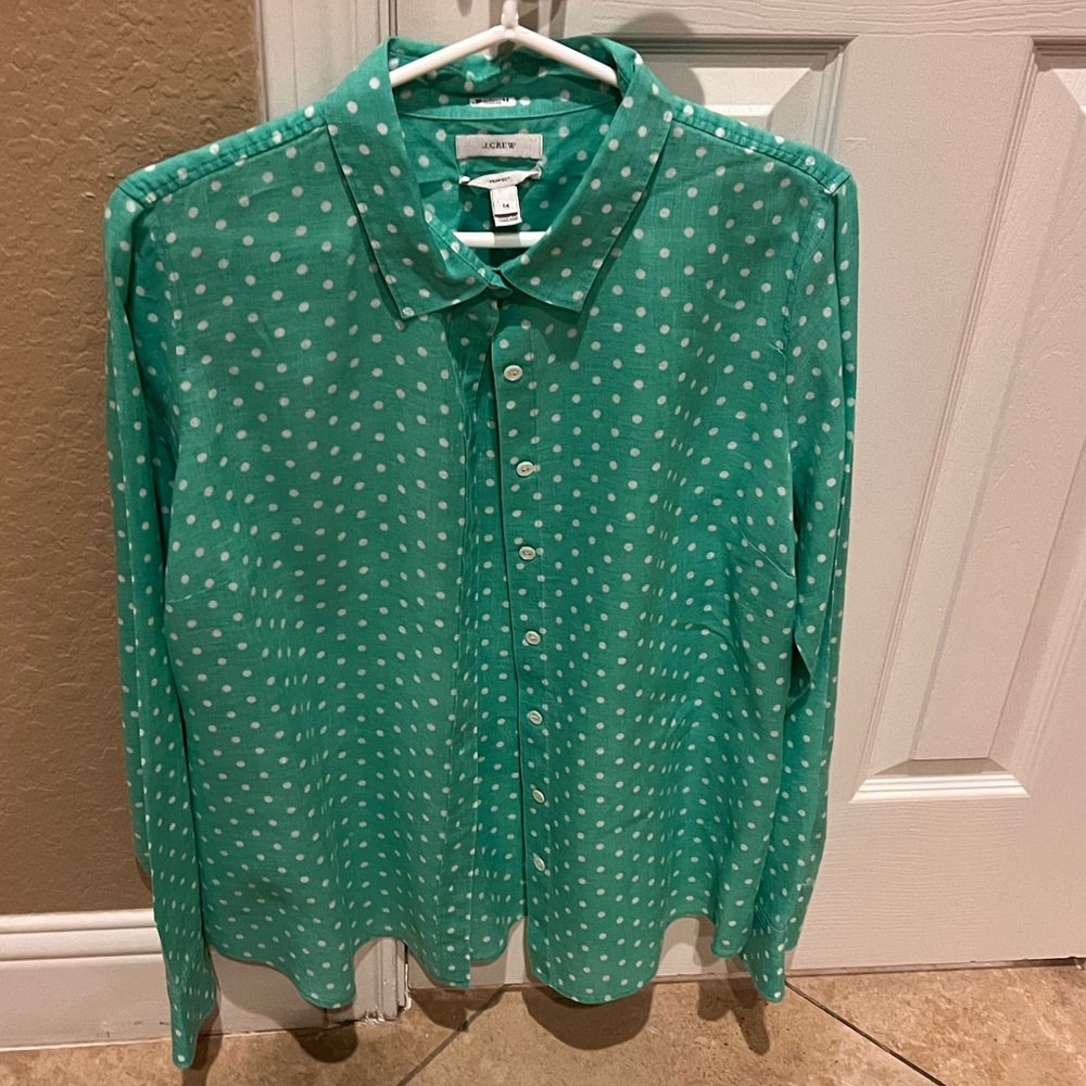 J. Crew Women’s Green Polka Dot Button-Up Shirt